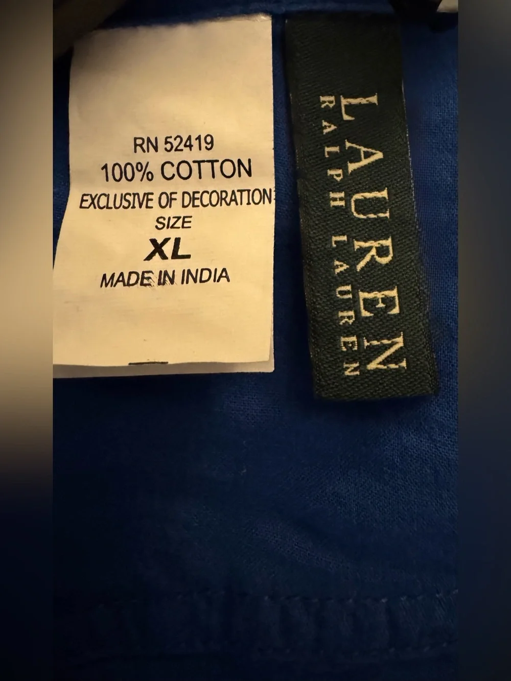 Lauren Ralph Lauren Coverup 100% Cotton Blue Coverup Size XL ** NWT**